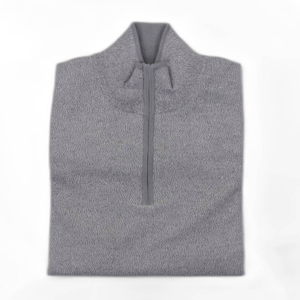 NEW HAGEN men's cotton-cashmere quarter zip in marled silver